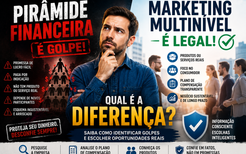 Diferença entre pirâmide financeira e marketing multinível legítimo.