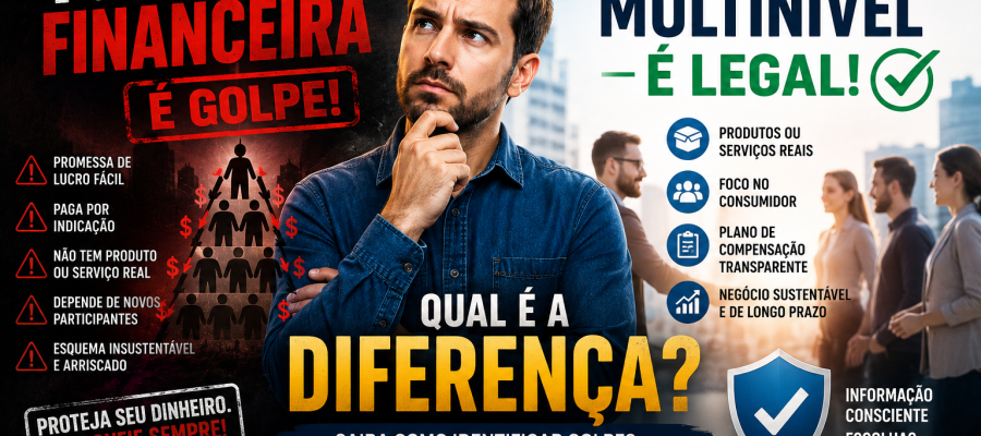 Diferença entre pirâmide financeira e marketing multinível legítimo.